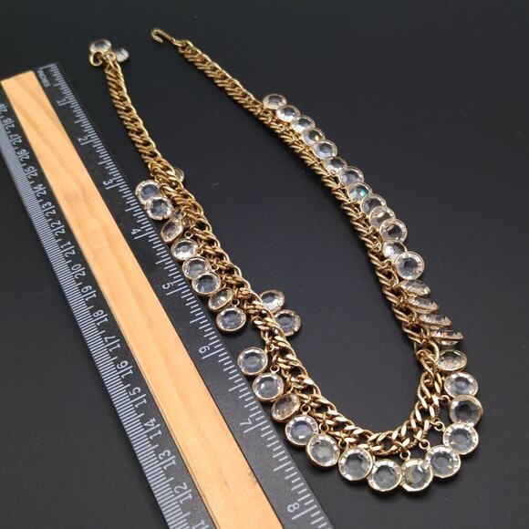 Vintage Clear Flat Back Crystal Dangle Necklace, 16 1/2 Inches, Hook Clasp - Picture 7 of 8